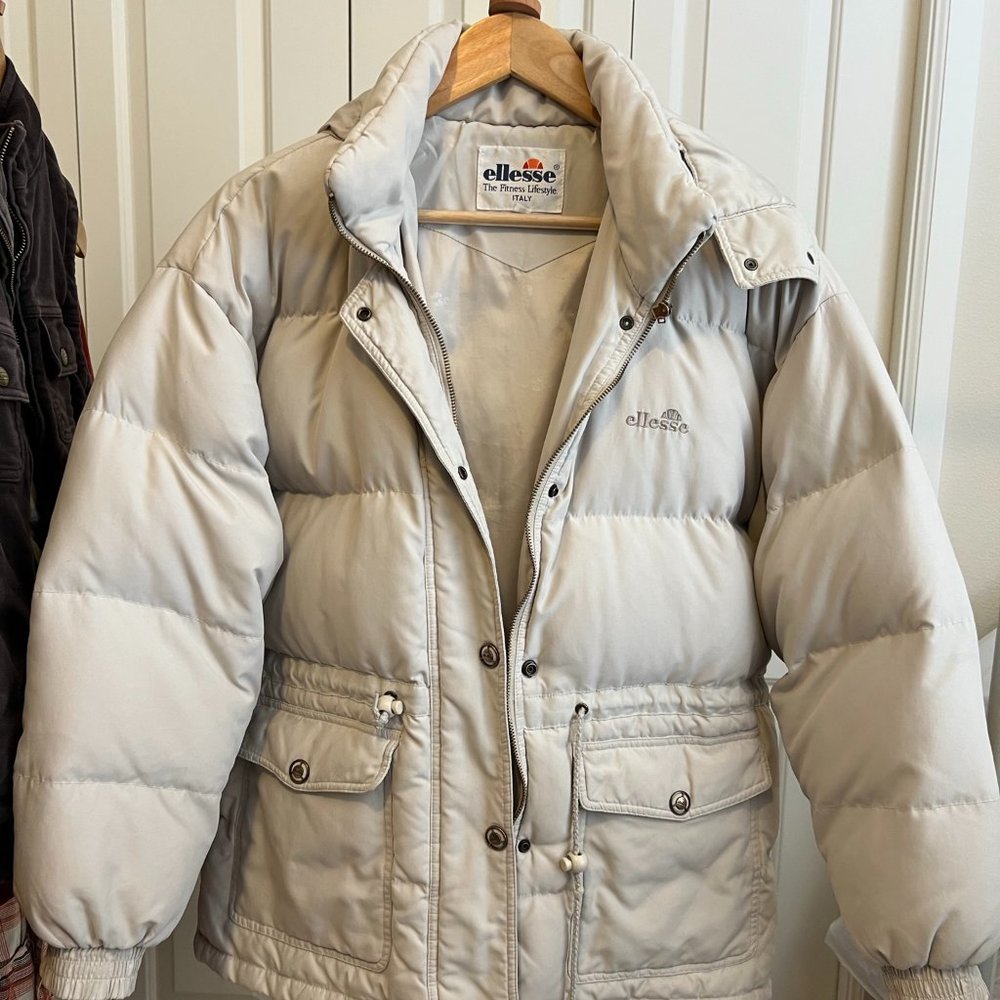 Cream Ellesse parka, goose down feather, detachable hood, ultra soft